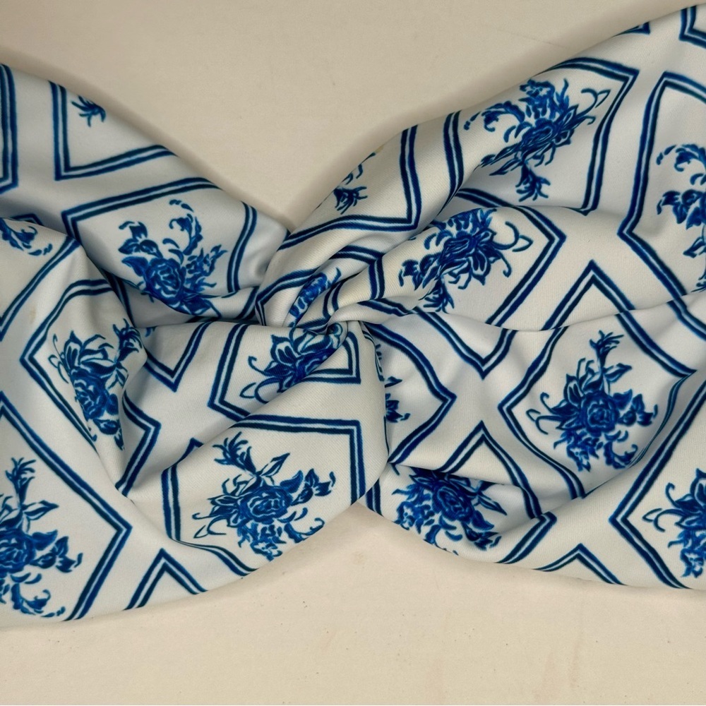 NWT CAROLINE CONSTAS Blue Toile Evie Bandeau Bikini Top Mykela Bikini Bottom LG - Picture 12 of 16